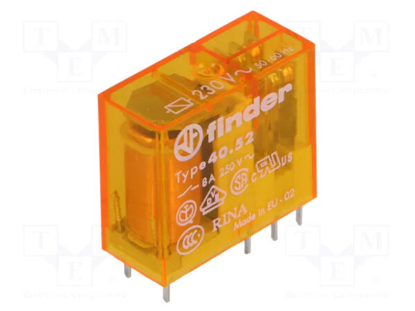 Relé 230VAC 15A DPDT (8 pinos) – Finder 40.52.8.230.000
